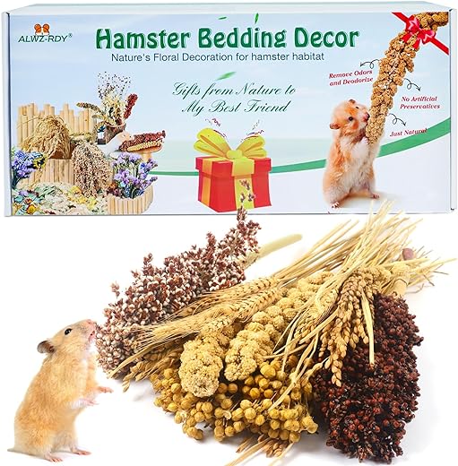 ALWZ-RDY Natural Hamster Bedding, Hamster Herbs Flowers for Hamster Cage Enclosure Habitat Decor Hamster Sprays for Dwarf Syrian Guinea Hamsters Gerbil Degus or Other Small Animals（Grain Version）