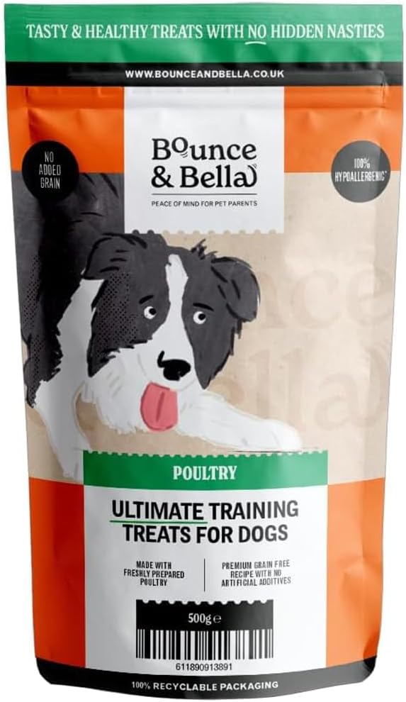 Bounce and Bella Grain Free Dog Training Treats - 800 Tasty & Healthy Treat Pack - 80% Fresh Poultry Meat, 20% Potato & Sweet Potato - Hypoallergenic Treats for Dogs with Sensitive Stomachs (2 pack)