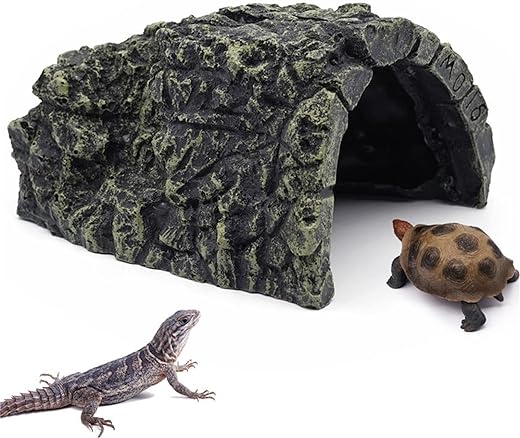 BREUAILY Reptiles Hideaway Aquarium Cave, Aquarium Turtle Reptiles Sun Hiding Place Habitat Decoration for Lizards, Turtles (Large)