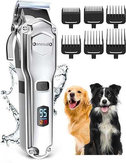 oneisall Dog Clippers for Grooming for Thick Heavy Coats/Low Noise Rechargeable Cordless Pet Shaver with Stainless Steel Blade for Pets and Animals, Waterproof