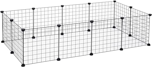 PawHut DIY Pet Playpen Metal Wire Fence 12 Panel Enclosure Indoor Outdoor Guinea Pig Rabbit Small Animals Cage, Black