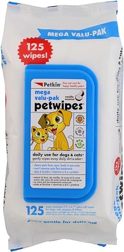 Petkin Mega Valu Pet Wipes, Pack of 125