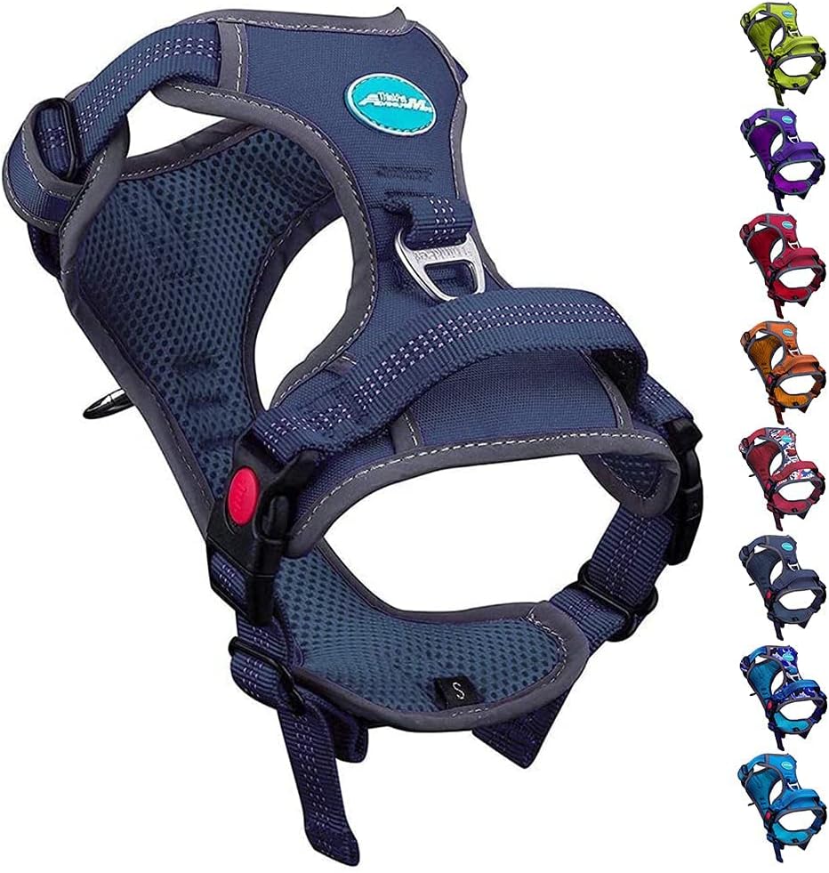 ThinkPet No Pull Harness Breathable Sport Harness with Handle - Reflective Padded Dog Safety Vest Adjustable Harness, Back/Front Clip for Easy Control L Dark Blue