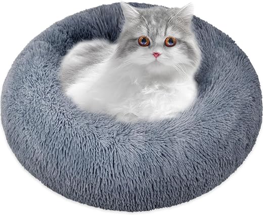 Whome Cat Beds for Indoor Cats and Kitten，Comfortable Pet Bedding & Furniture,Large Calming Donut Bed，Ideal for Small Pets, Relieves Cat Anxiety，Washable, Fluffy,（50CM * 50CM, XS，Dark Grey）