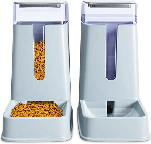 Automatic Pet Feeder Small&Medium Pets Automatic Food Feeder and Waterer Set 3.8L, Travel Supply Feeder and Water Dispenser for Dogs Cats Pets Animals (light gray)