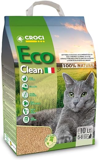 Croci Eco Clean Litter 10 L - Clumping Cat Litter, Biodegradable, flushes down the toilet, 100% vegetable, Long lasting Anti-odor Sand