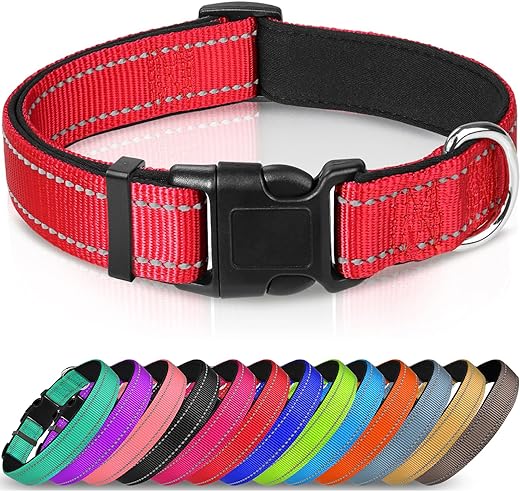 Joytale Dog Collar, Reflective Padded Neoprene Pet Collar, Adjustable Nylon Collars for Small Dogs, S,Red