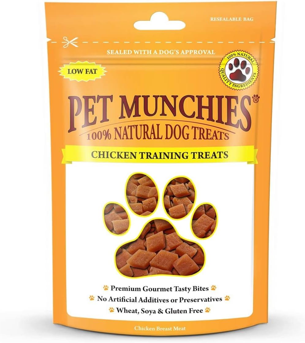 Pet Munchies Chicken Dog Training Treats, Natural Grain Free Tasty Bites Made With Real Meat, Low in Fat 50g (Pack of 8)