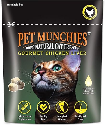 Pet Munchies Chicken Liver Natural Freeze Dried Cat Treats, Low in Fat and Grain Free 10g (Pack of 8)