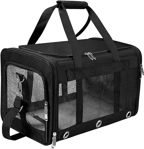 Soft Sided Foldable Cat/Dog/Pet Carrier Bag, Portable Puppy/Pets Travel Carriers For Cats/Dogs With Shoulder Strap & Removable Mat, Durable Cat Basket of 17 lbs Airline Approved - Black, M