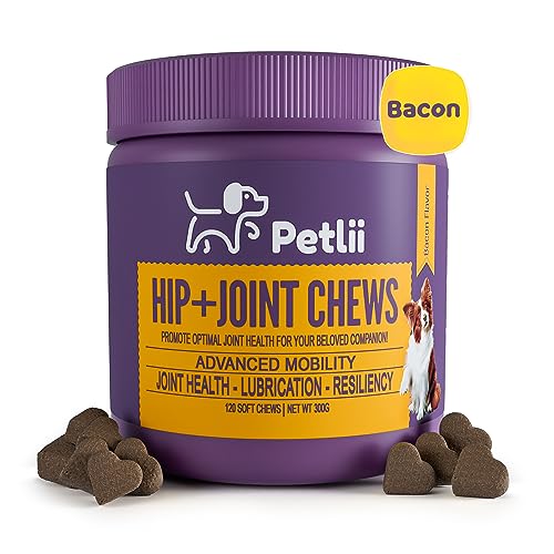 Petlii HIP and JOINT CHEWS - Dog Joint Supplements - 120 anti inflammatory natural chews - senior and adult dogs - arthritis pain relief for dogs - glucosamine and chondroitin